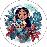 Jedlý papír Lilo a Stitch s květinami 19,5 cm