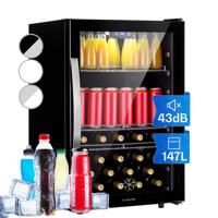 Klarstein Beersafe 5XL, lednice, 148 l, 3 police, panoramatické skleněné dveře, nerezová ocel