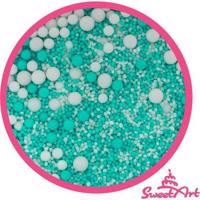 SweetArt cukrové zdobení Turquoise White sprinkle mix (80 g)